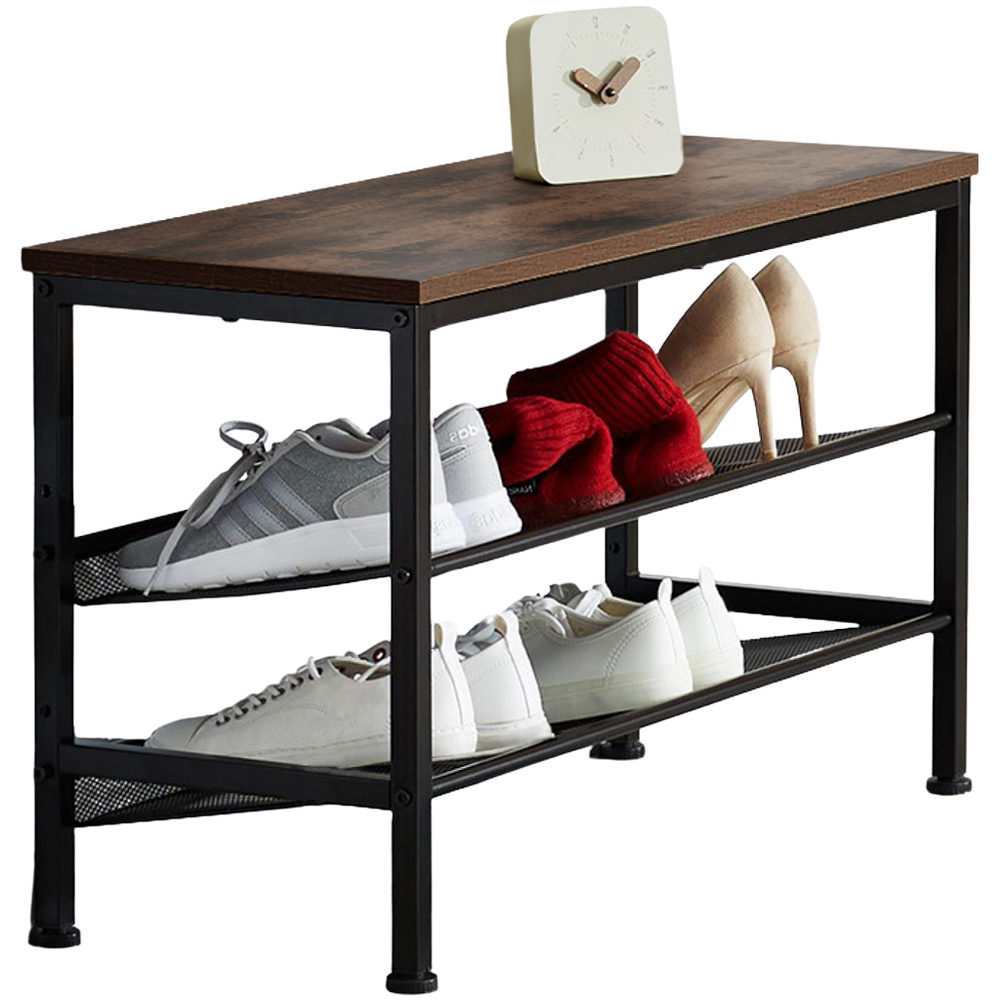 tectake Derry 2 Grid Shelf Dark Wood Shoe Rack Image 1