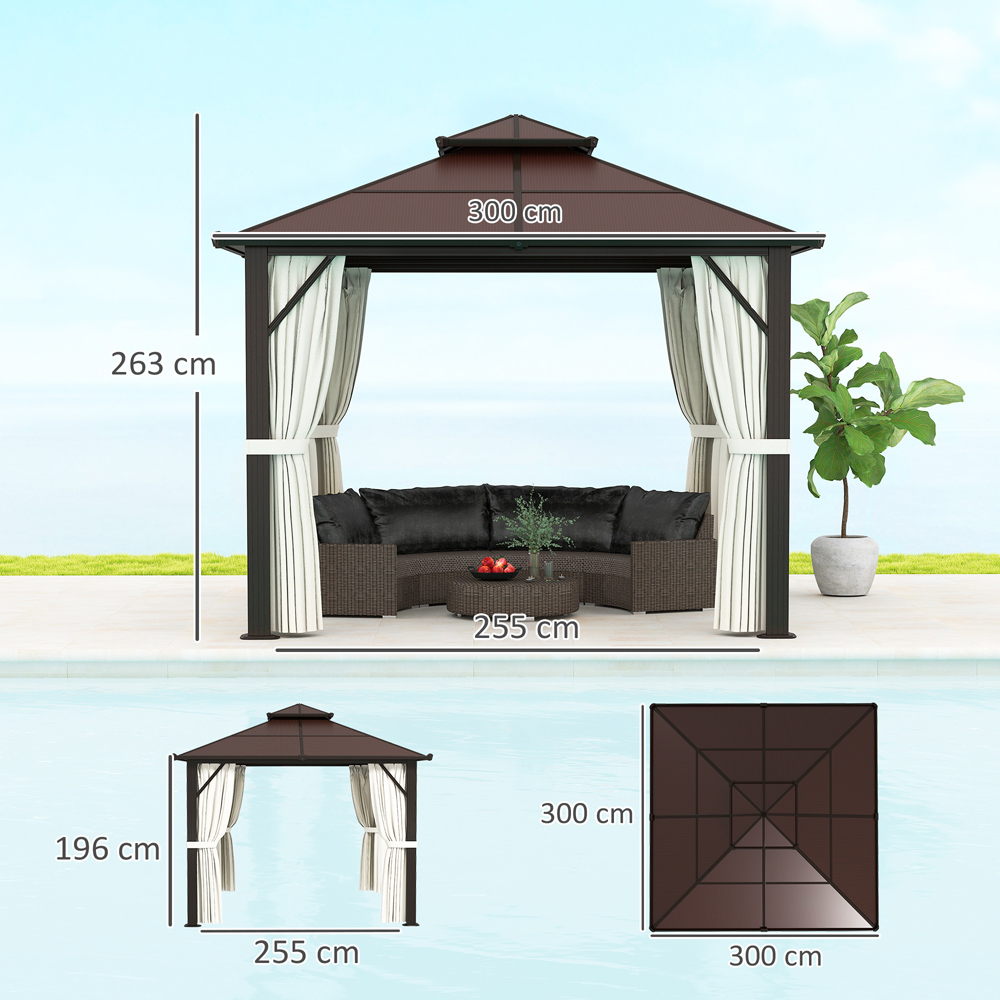 Outsunny 3 x 3m Beige Aluminium Frame Polycarbonate Hard Top Gazebo Image 8