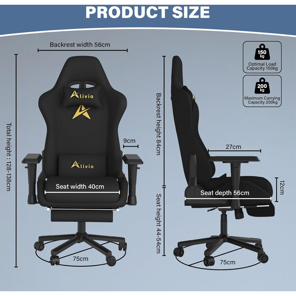 Alivio Black Velvet Reclining Gaming Chair with Lumbar and Headrest Support Image 9