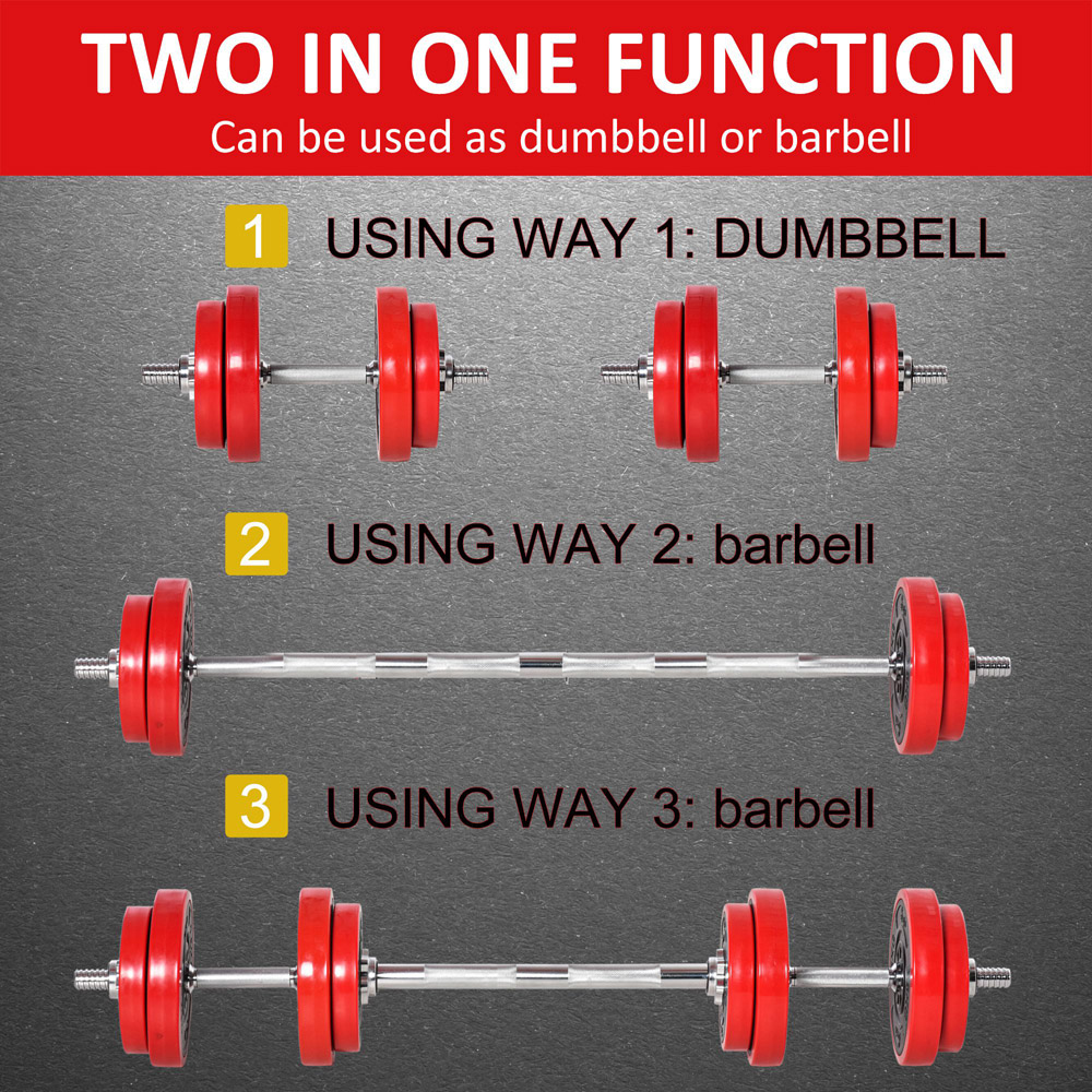 HOMCOM 2 in 1 Red Adjustable Dumbbell and Barbell Set 20kg Image 4