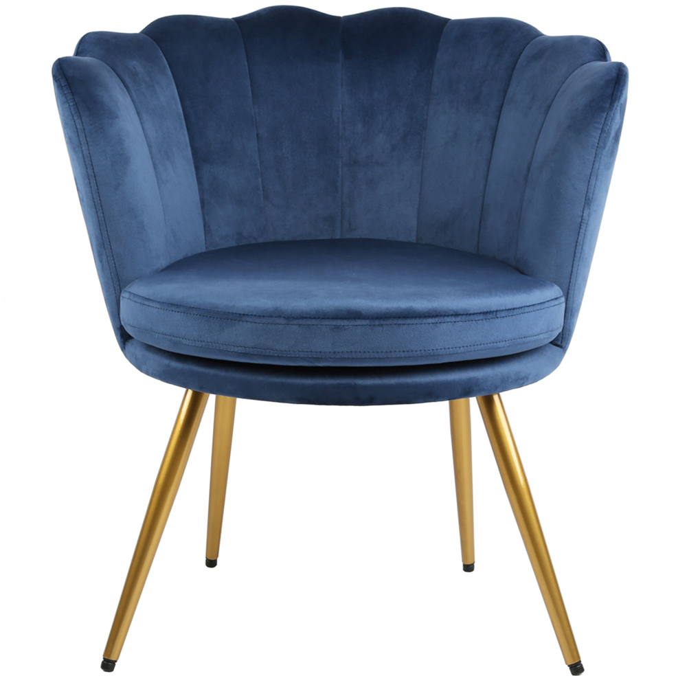 Flora Petal Back Accent Tub Chair Velvet Upholstery - Navy Image 3