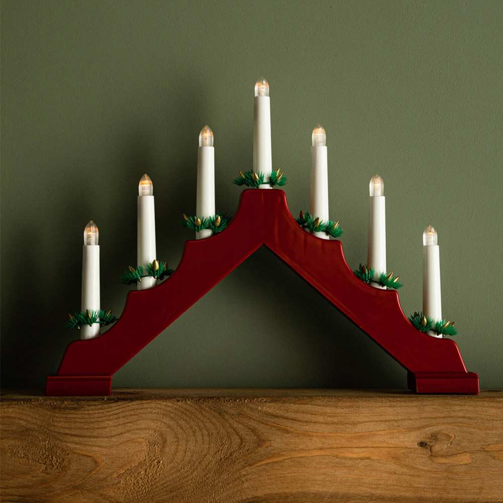 Samuel Alexander Light Up Red Wooden Christmas Candle Bridge Image 4