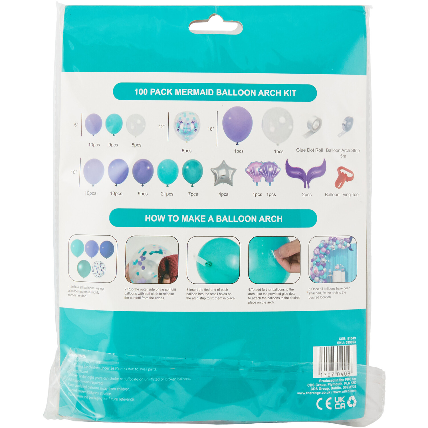 Pack of 100 Mermaid Balloon Arch Kit - Multicolour Image 2