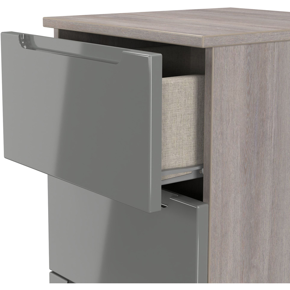 Crowndale Milan 5 Drawer Grey Gloss and Grey Oak Tall Bedside Cabinet Ready Assembled Image 6