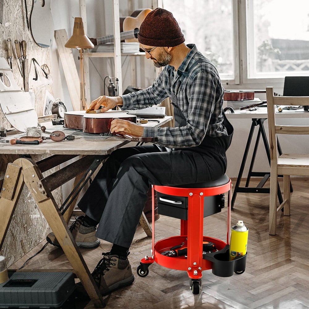 Costway 2 Drawer Rolling Workshop Creeper Seat with Tool Tray Image 3