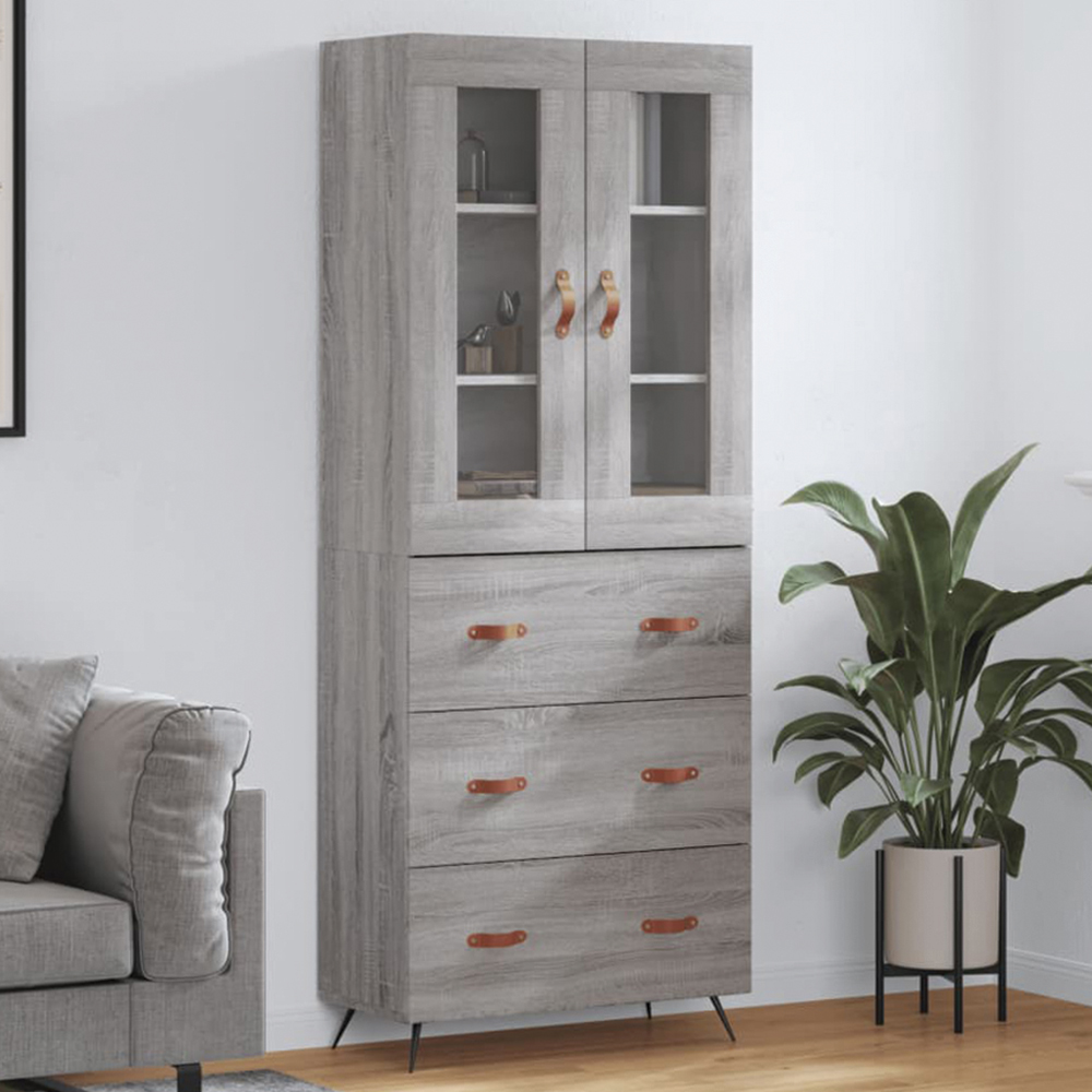vidaXL 2 Glass Door 3 Drawer Grey Sonoma Highboard Image 1