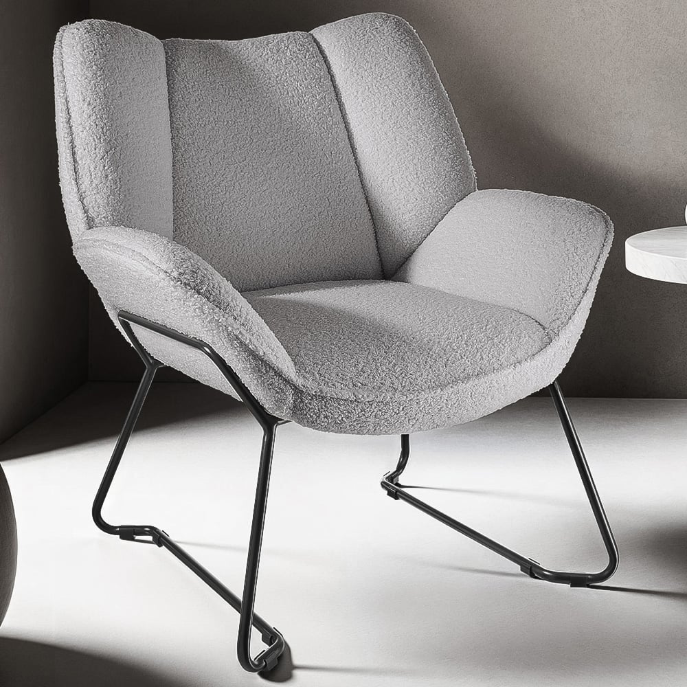 tectake Kjeld Light Grey Boucle Fabric Armchair Image 1