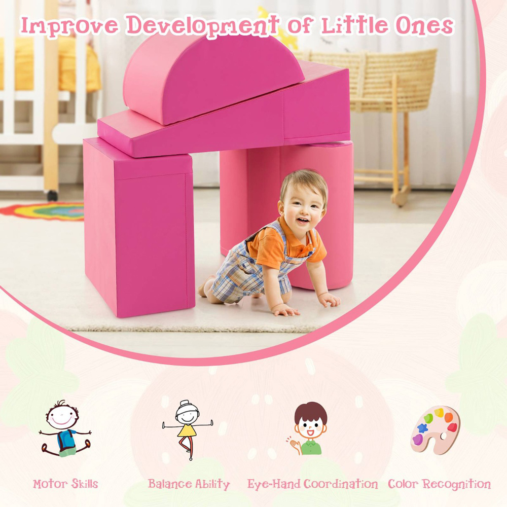 Costway Pink Kids Soft Climb and Crawl Playset 5 Piece Image 6