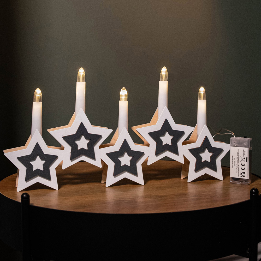 Samuel Alexander White Wooden Christmas Candle Bridge with Star Image 1