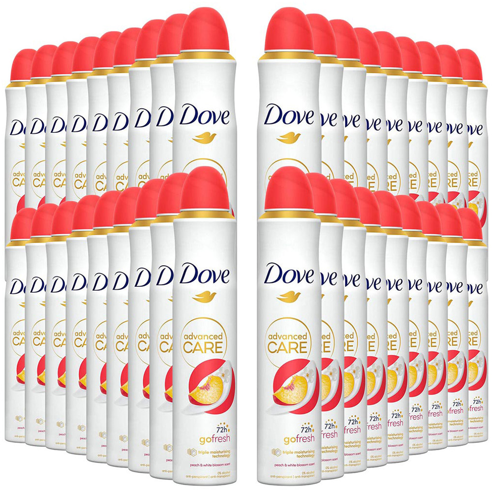 Dove Advance Care Go Fresh Peach and White Blossom Anti-Perspirant Spray 200ml 36 Pack Image 1
