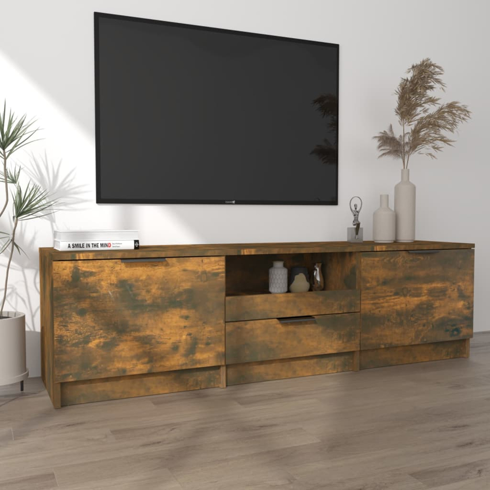 vidaXL 2 Door Single Drawer Single Shelf Smoked Oak TV Cabinet Image 3