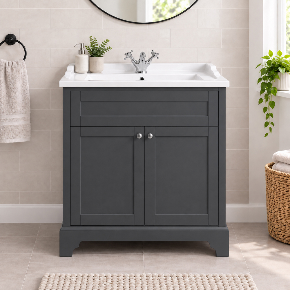 Go Bathrooms Arundel 2 Door Midnight Grey Traditional Floorstanding Vanity Unit 800mm Image 4