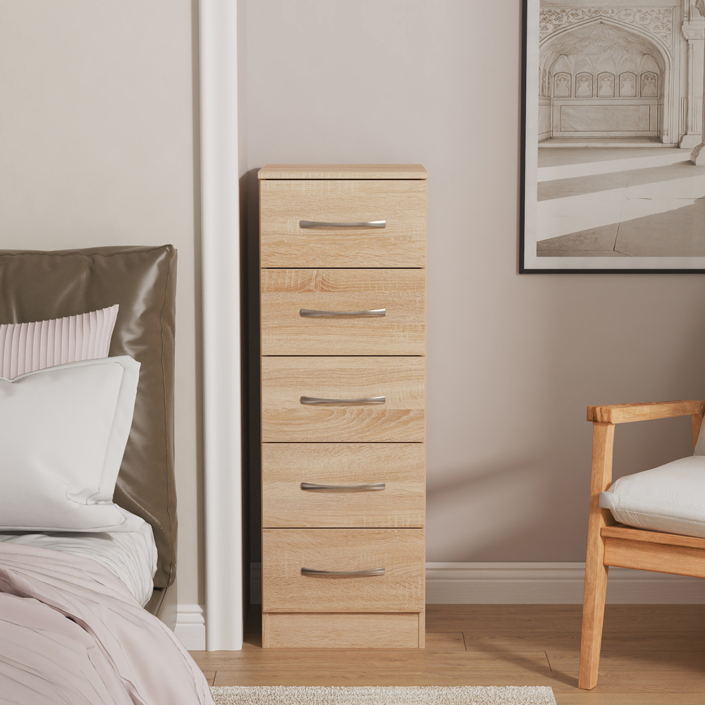 Crowndale Avin 5 Drawer Bardolino Oak Bedside Cabinet Image 7
