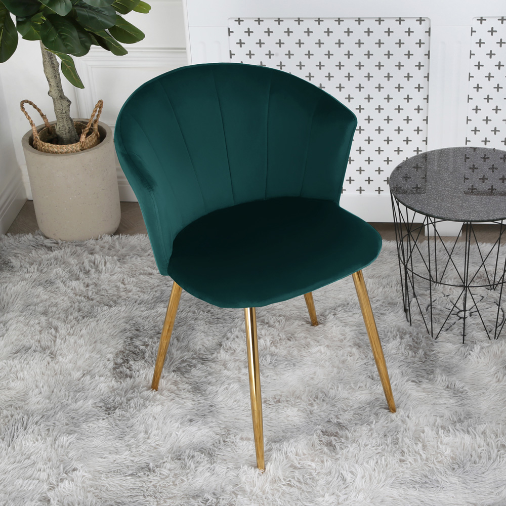Home Garden Direct Mill Set of 2 Green Velvet Dining Chairs with Golden Legs Image 8