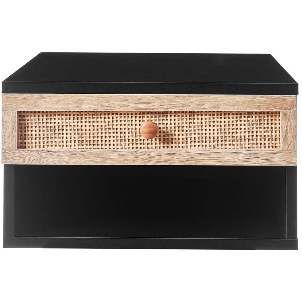 H&O Direct Single Drawer Single Shelf Black Woven Rattan Floating Nightstand Image 2