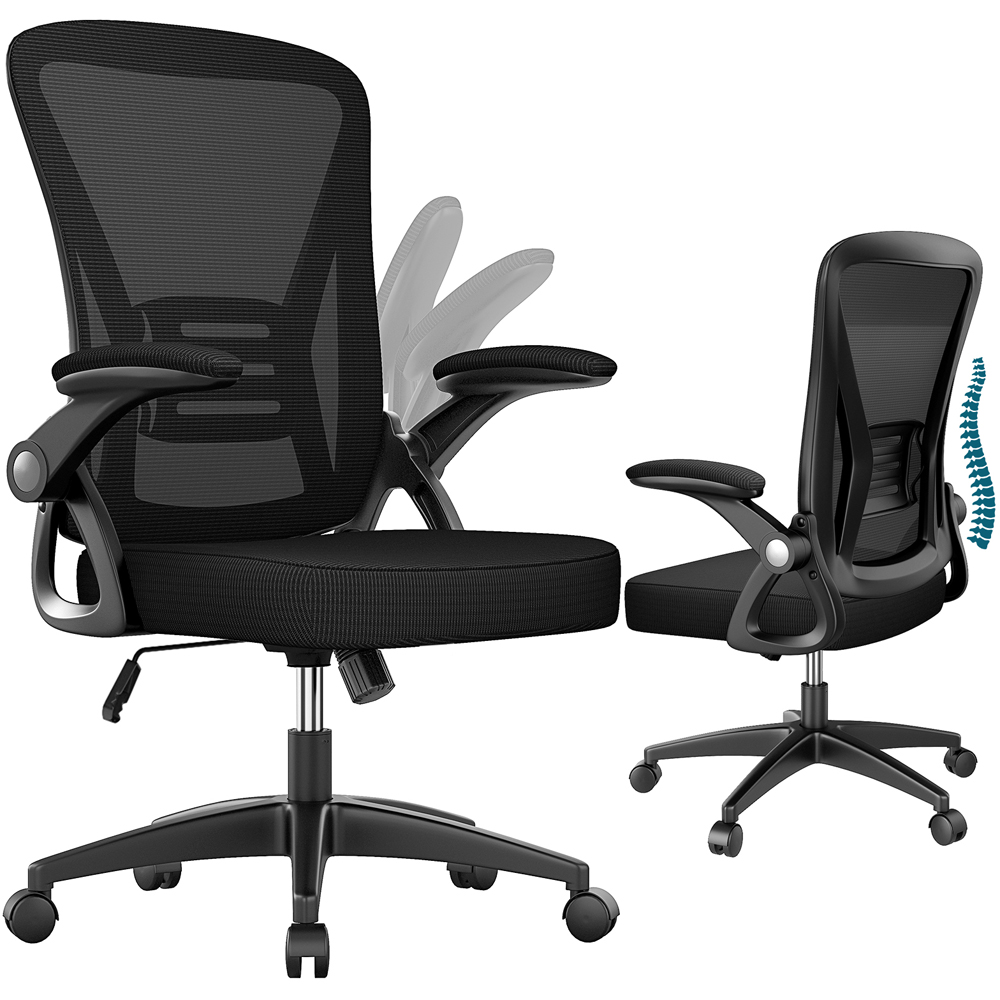 Rattrix Black Office Chair with Flip-Up Armrest and Lumbar Support Image 2