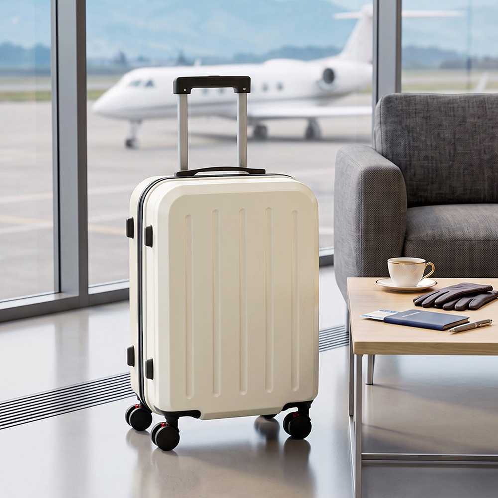 H&O Direct White ABS Hard Shell Suitcase with Cup Holder and USB Port 20 inch Image 2