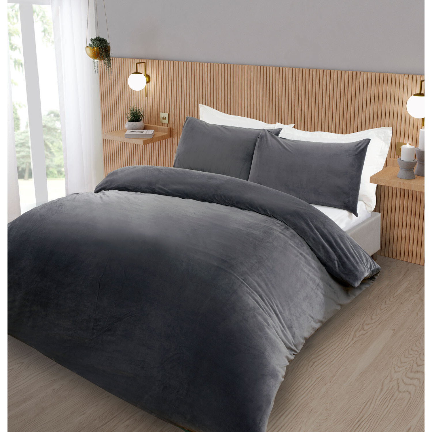 Helsinki Double Charcoal Fleece Duvet Cover and Pillowcase Set Image 2