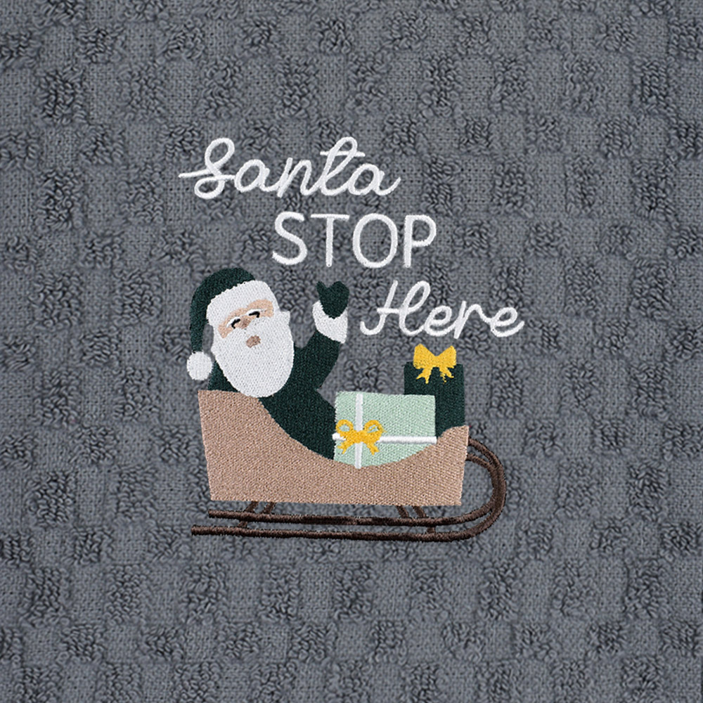 Noel Square Santa Stop Grey Tea Towel 3 Pack Image 4