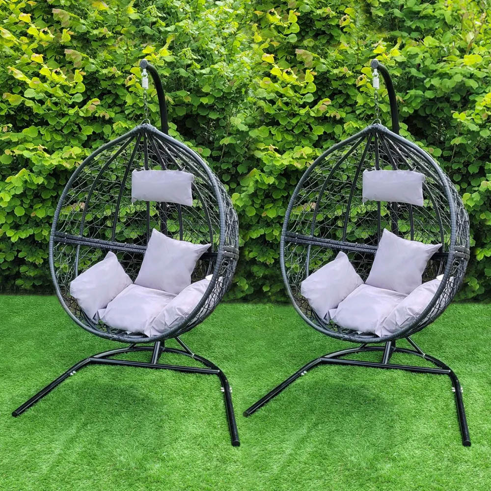 MonsterShop Black Rattan Egg Chair Set of 2 Image 1