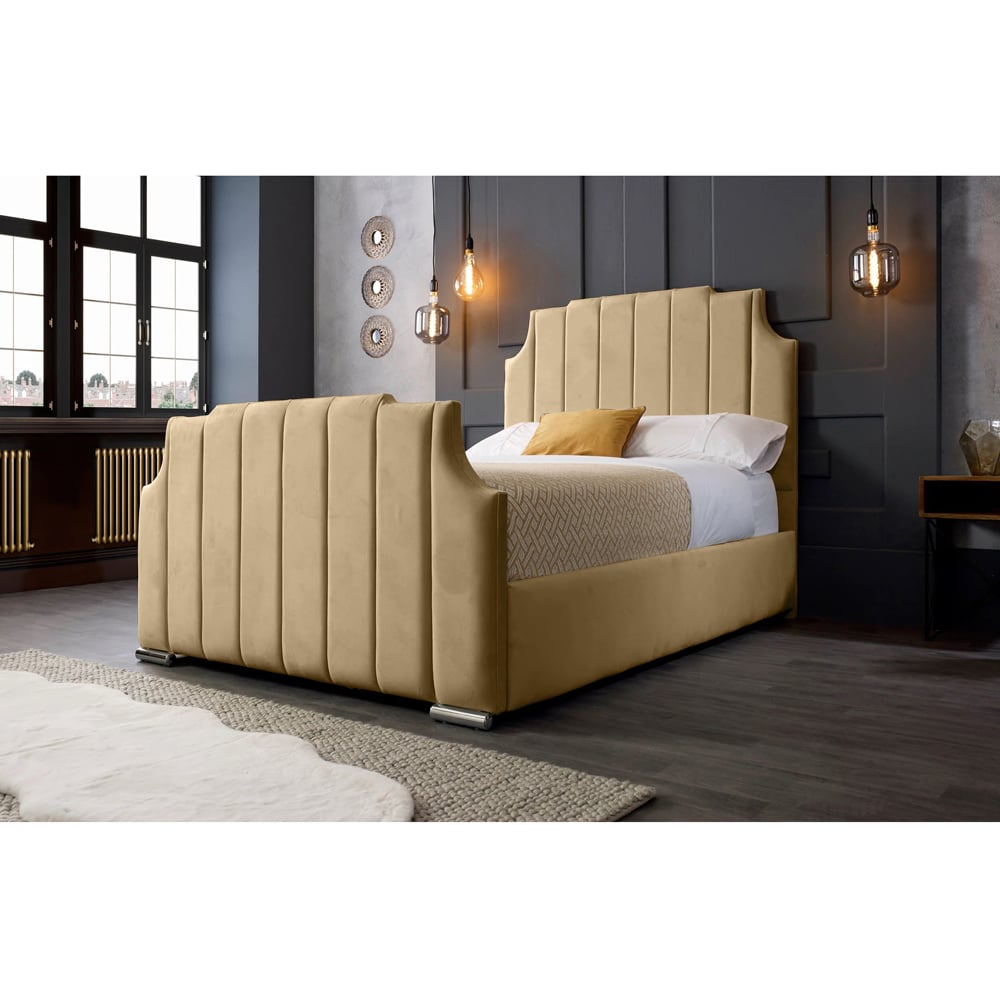 Eleganza Home Nelson Super King Size Beige Plush Velvet Bed Frame with Headboard Image 3