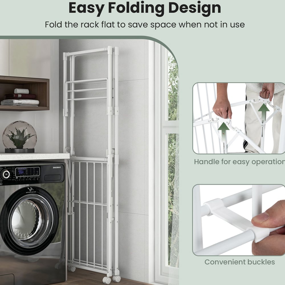 Costway White H Shaped Collapsible Clothes Drying Rack with Detachable Middle Shelf Image 5