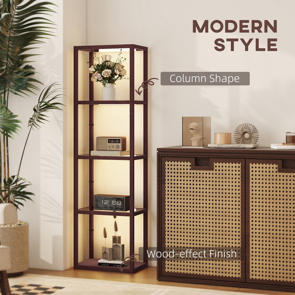 HOMCOM 4 Shelf Brown Glass Dimmable LED Floor Lamp Image 4
