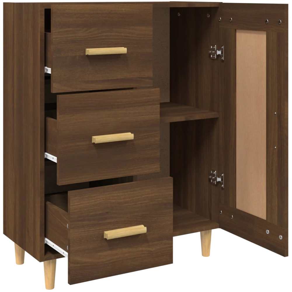 vidaXL Single Door 3 Drawer Brown Oak Sideboard with Wooden Legs Image 6