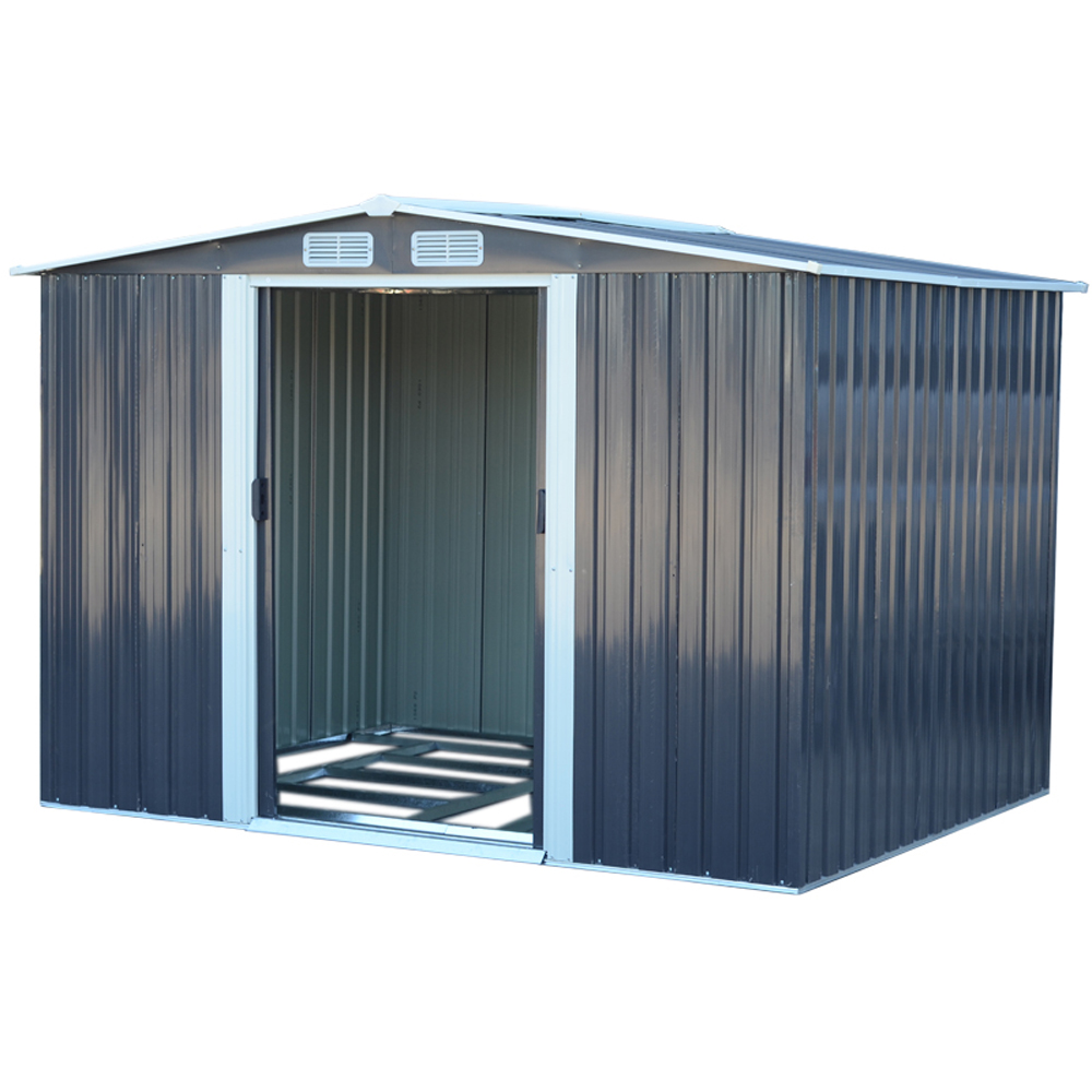 Living and Home 10 x 8ft Anthracite Metal Apex Garden Storage Shed Image 1