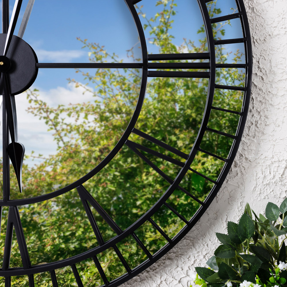 Charles Bentley Windermere Black Mirrored Round Skeleton Indoor and Outdoor Wall Clock 90cm Image 7