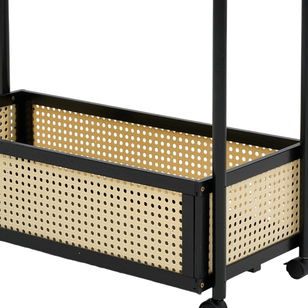 Living and Home 2-Tier Black Faux Rattan Side Table with Castors Image 4