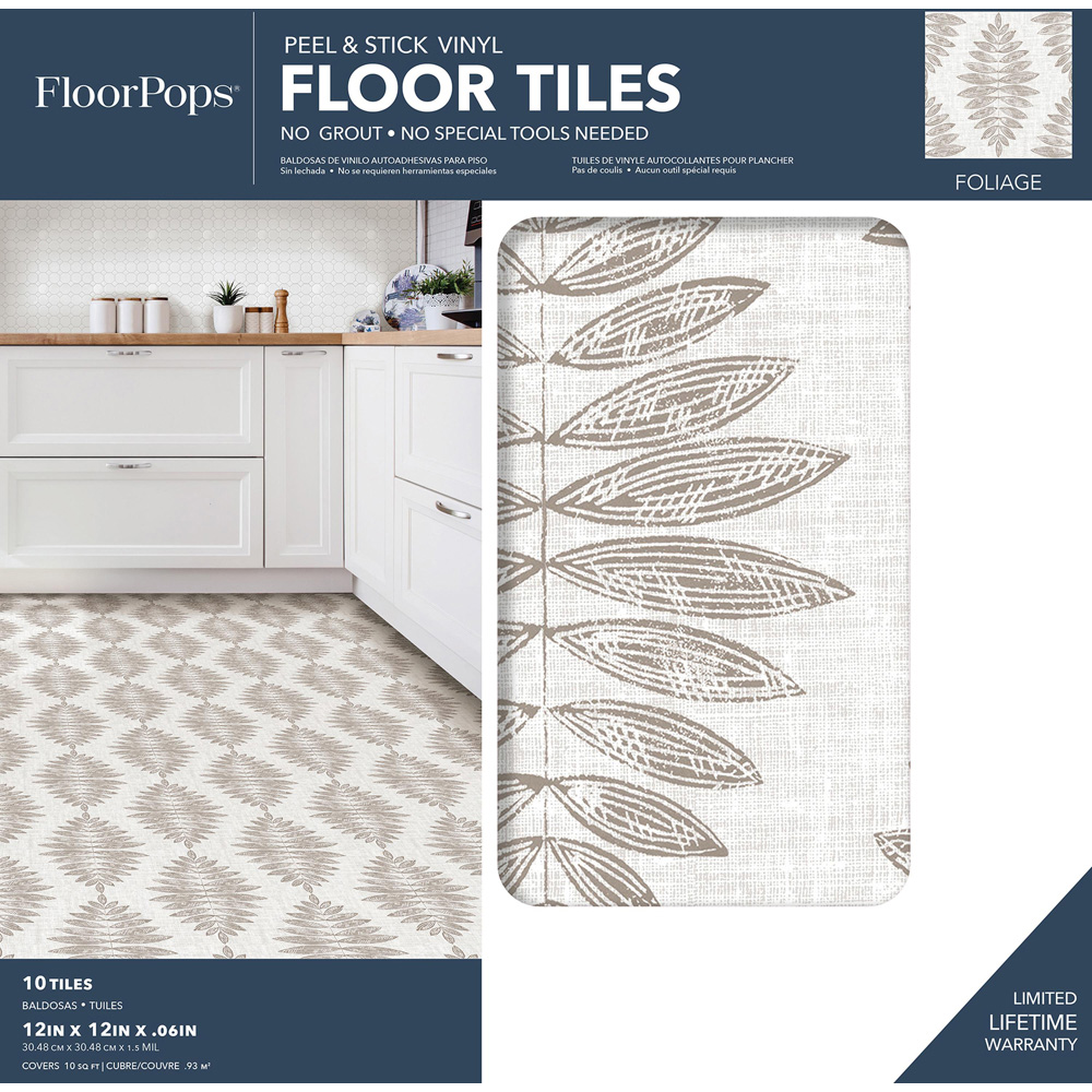 Floorpops Foliage Brown Peel and Stick Floor Tile 30.48 x 30.48cm 10 Pack Image 7