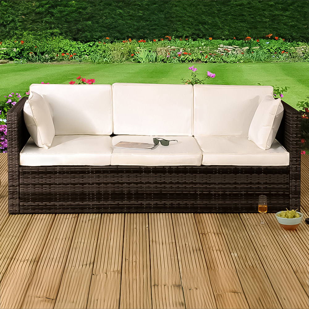Brooklyn 3 Seater Brown Rattan Sun Lounger Storage Sofa Image 1