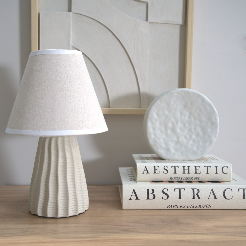 ValueLights Saskia Tapered Lamp Shade Natural Ceramic LED Table Lamp Image 4