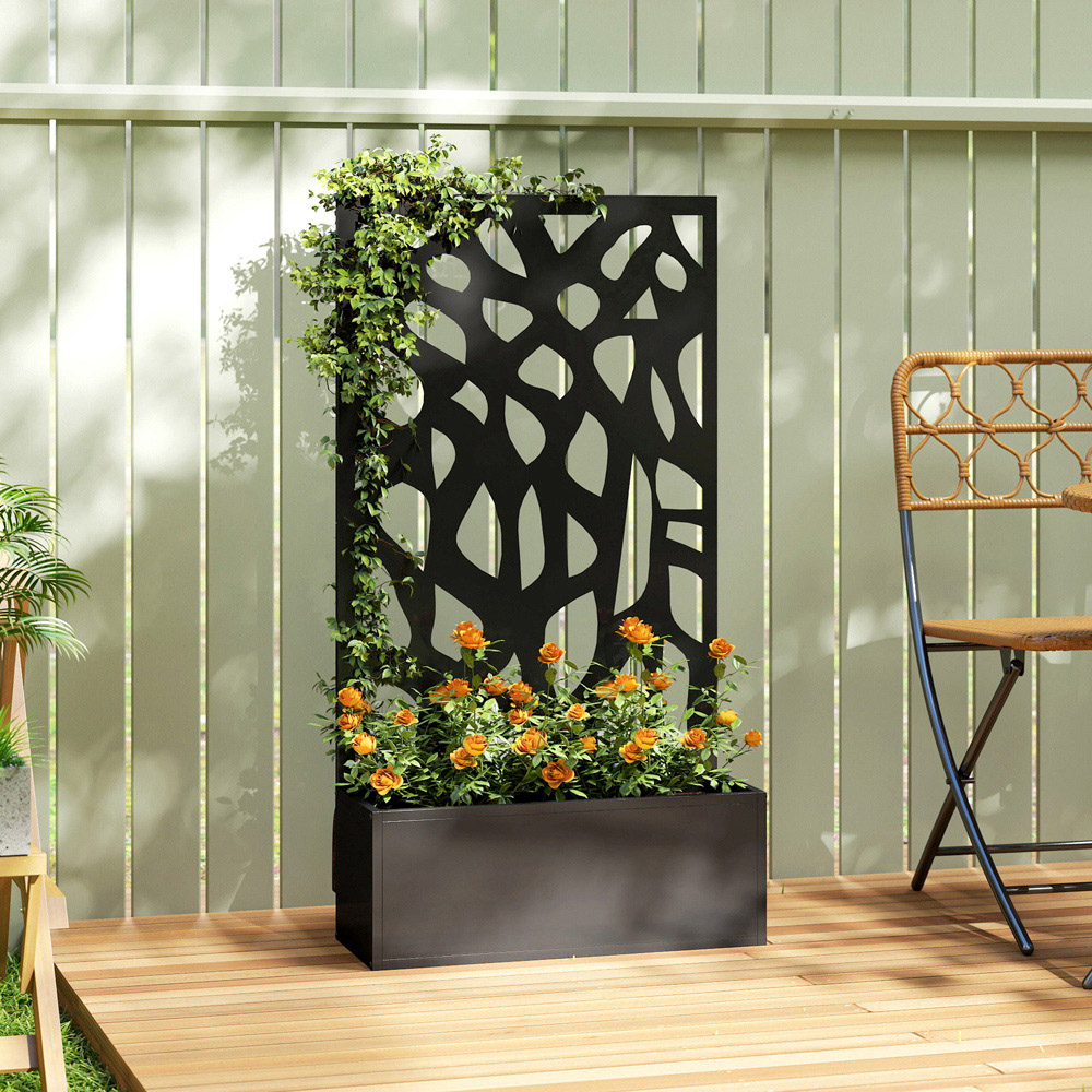 Outsunny Metal Raised Garden Bed with Trellis 116 x 61 x 23cm Image 2
