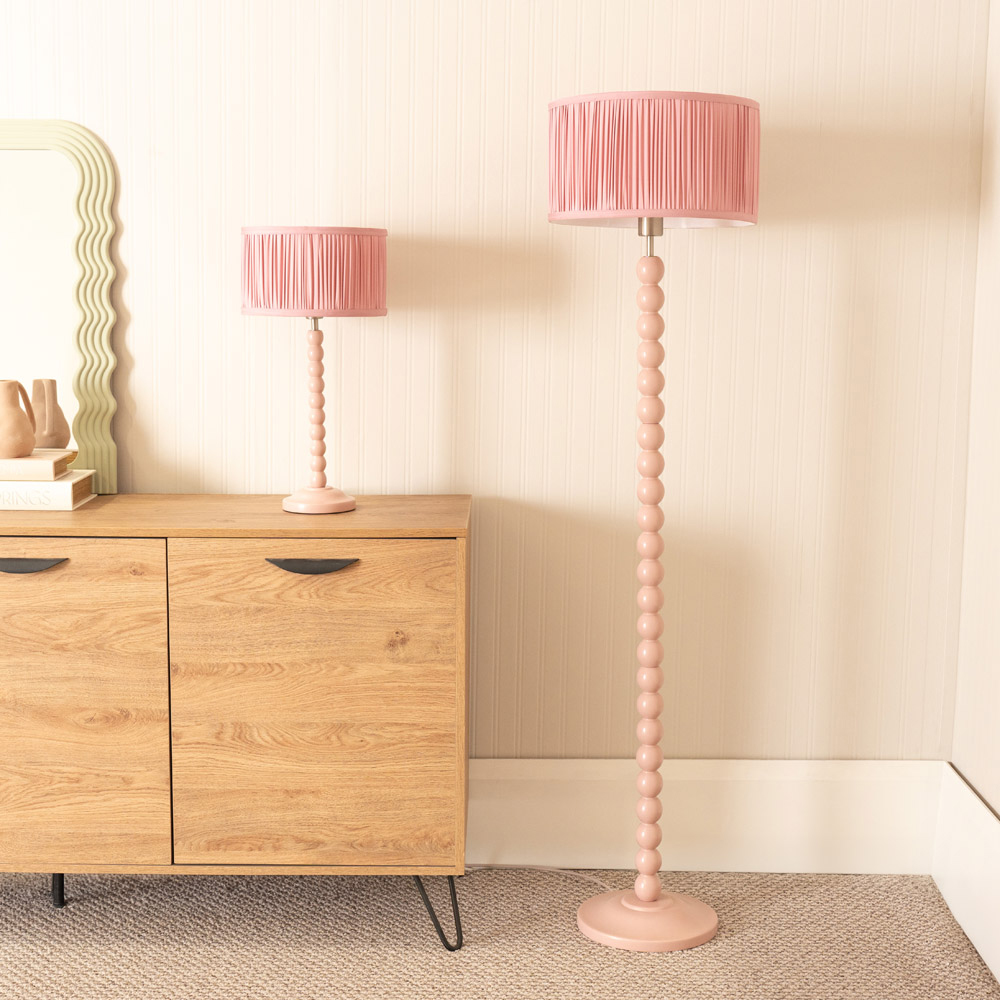 ValueLights Bobbins Ruched Pleated Blush Pink Drum Shade Painted Rose LED Floor Lamp Image 5