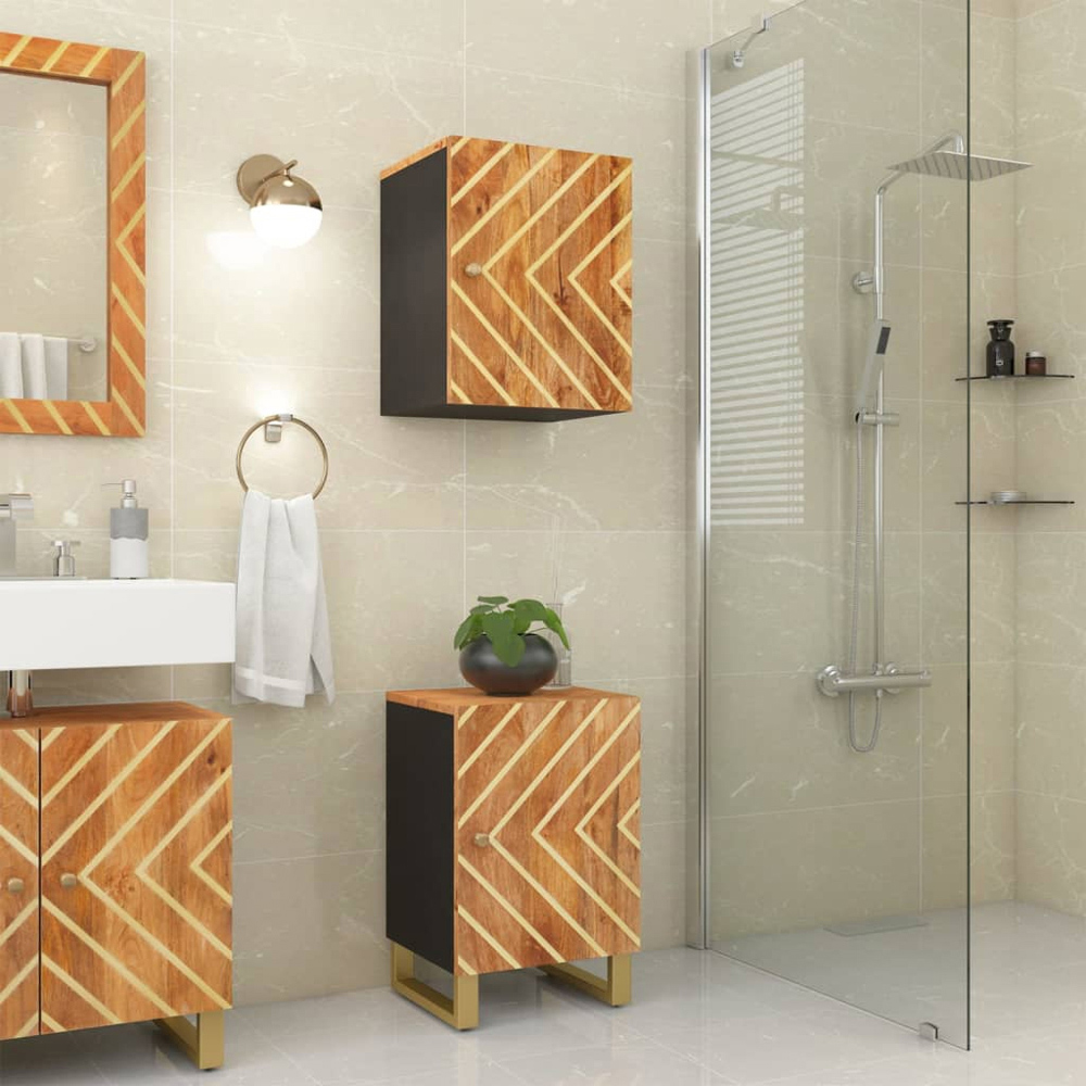vidaXL Single Door Brown and Black Solid Wood Mango Bathroom Cabinet Image 8