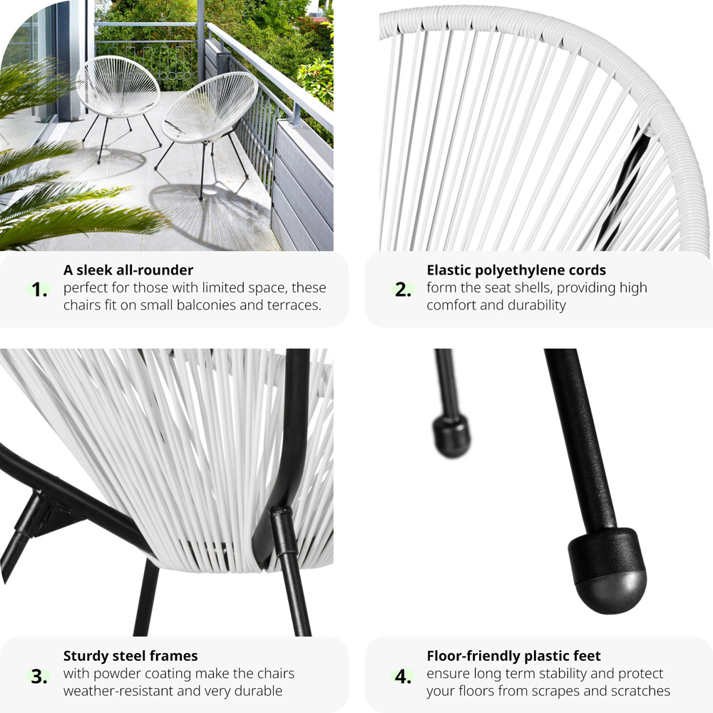 tectake Retro 2 Piece White Garden Chair Set Image 5