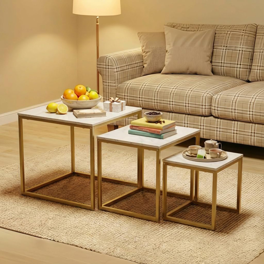 Alivio White Industrial Nest of Tables Set of 3 Image 4