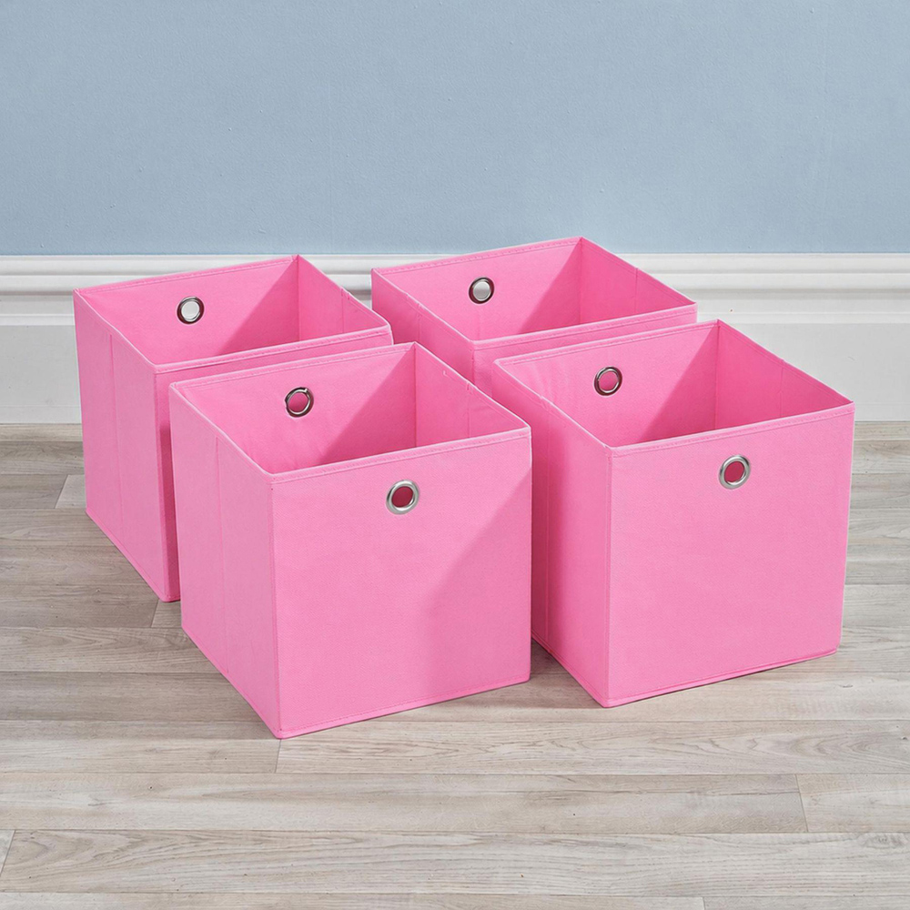 Home Source Pink Fabric Storage Box 4 Pack Image 4