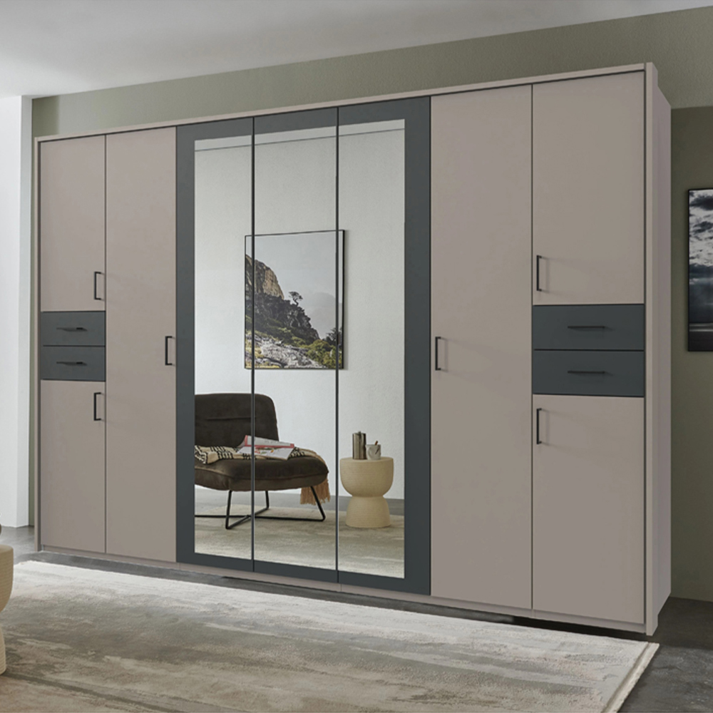 TJ'S Vegas 7 Door 4 Drawer Sahara Grey Mirrored Wardrobe Image 1