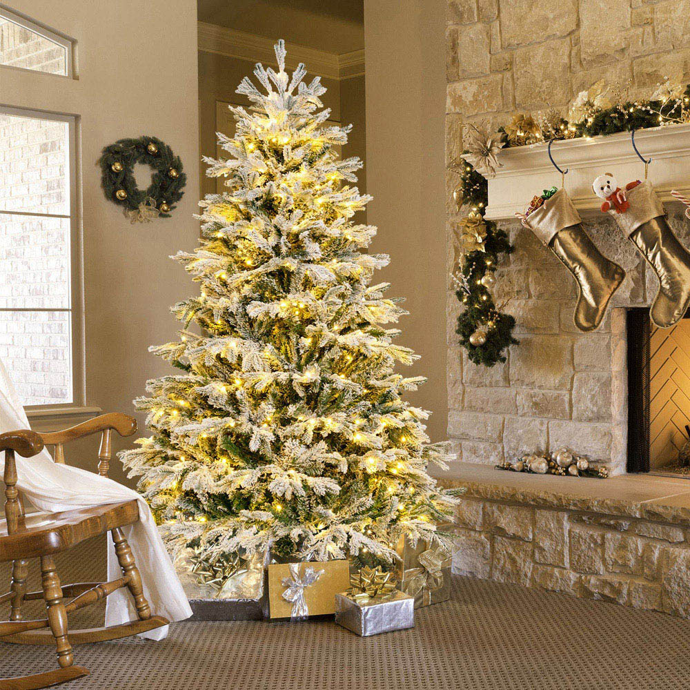 Costway Pre Lit Flocked Warm White LED Artificial Christmas Tree 6ft Image 2