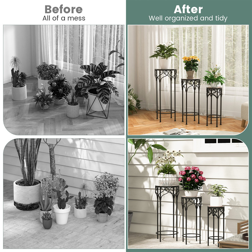 Costway Metal Plant Stand with Ceramic Top Set of 3 Image 7
