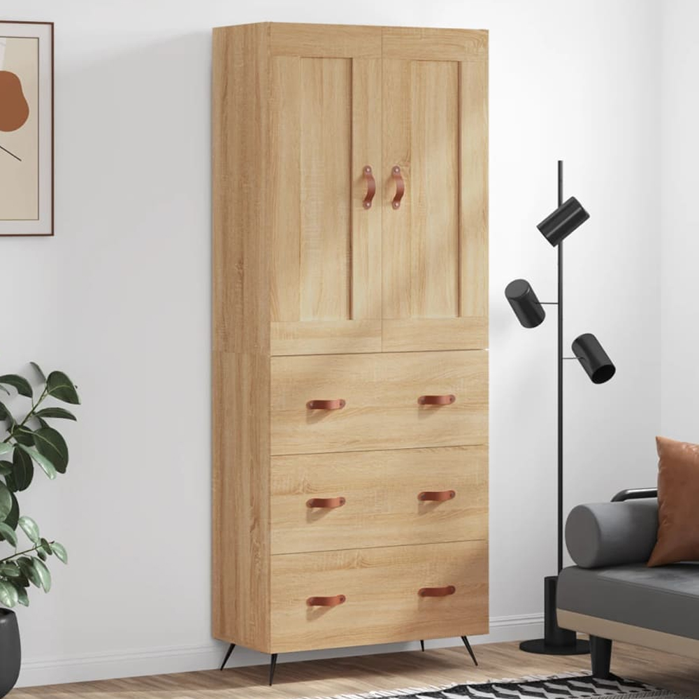 vidaXL 2 Door 3 Drawer 3 Shelf Sonoma Oak Highboard with Metal Legs Image 1