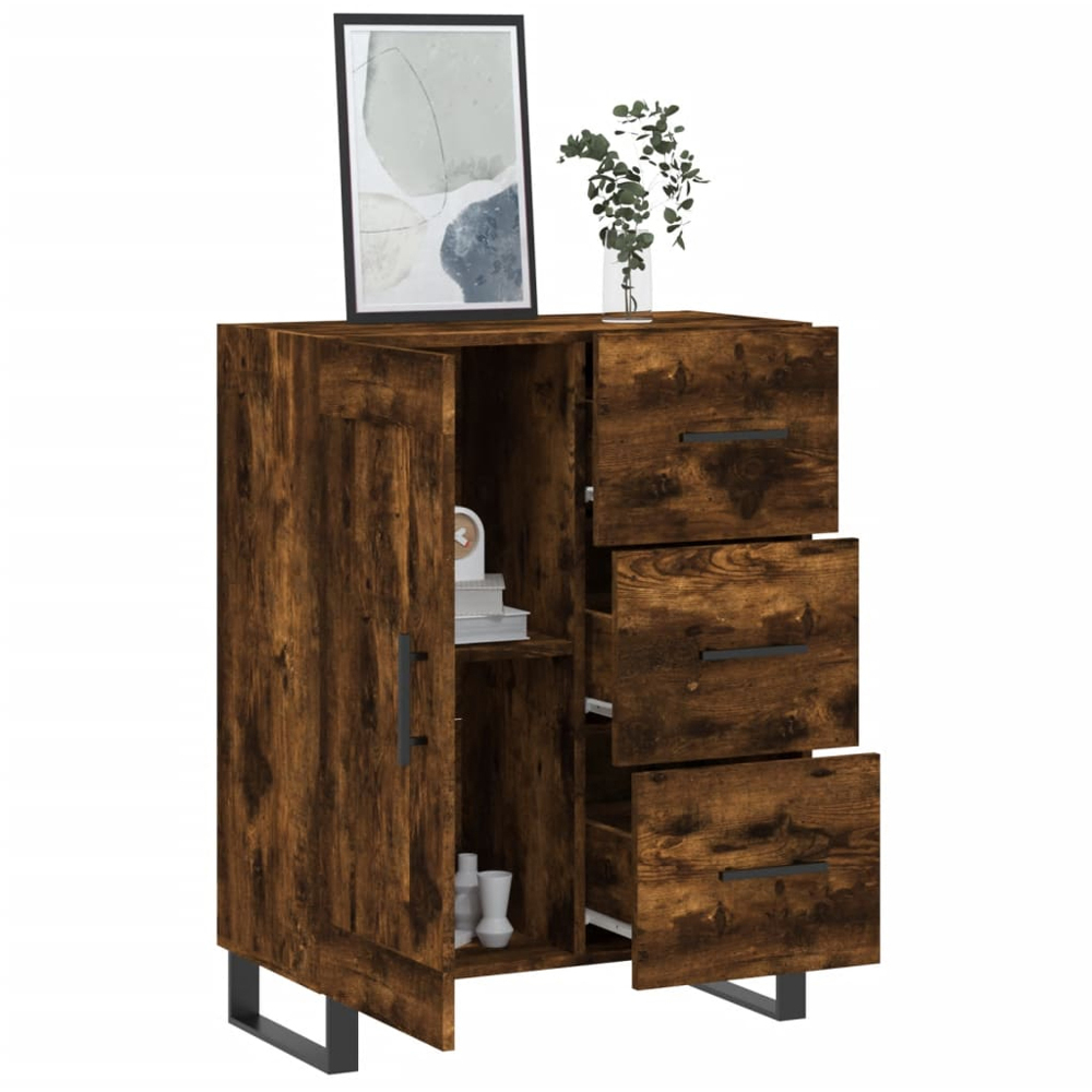 vidaXL Single Door 3 Drawer Smoked Oak Sideboard Image 4