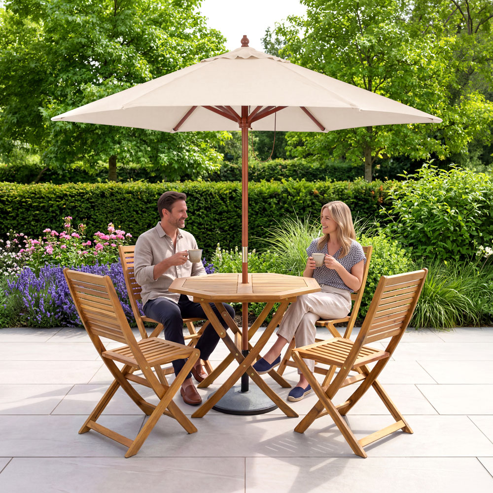 Charles Bentley Cream Wooden Parasol 2.4m Image 4