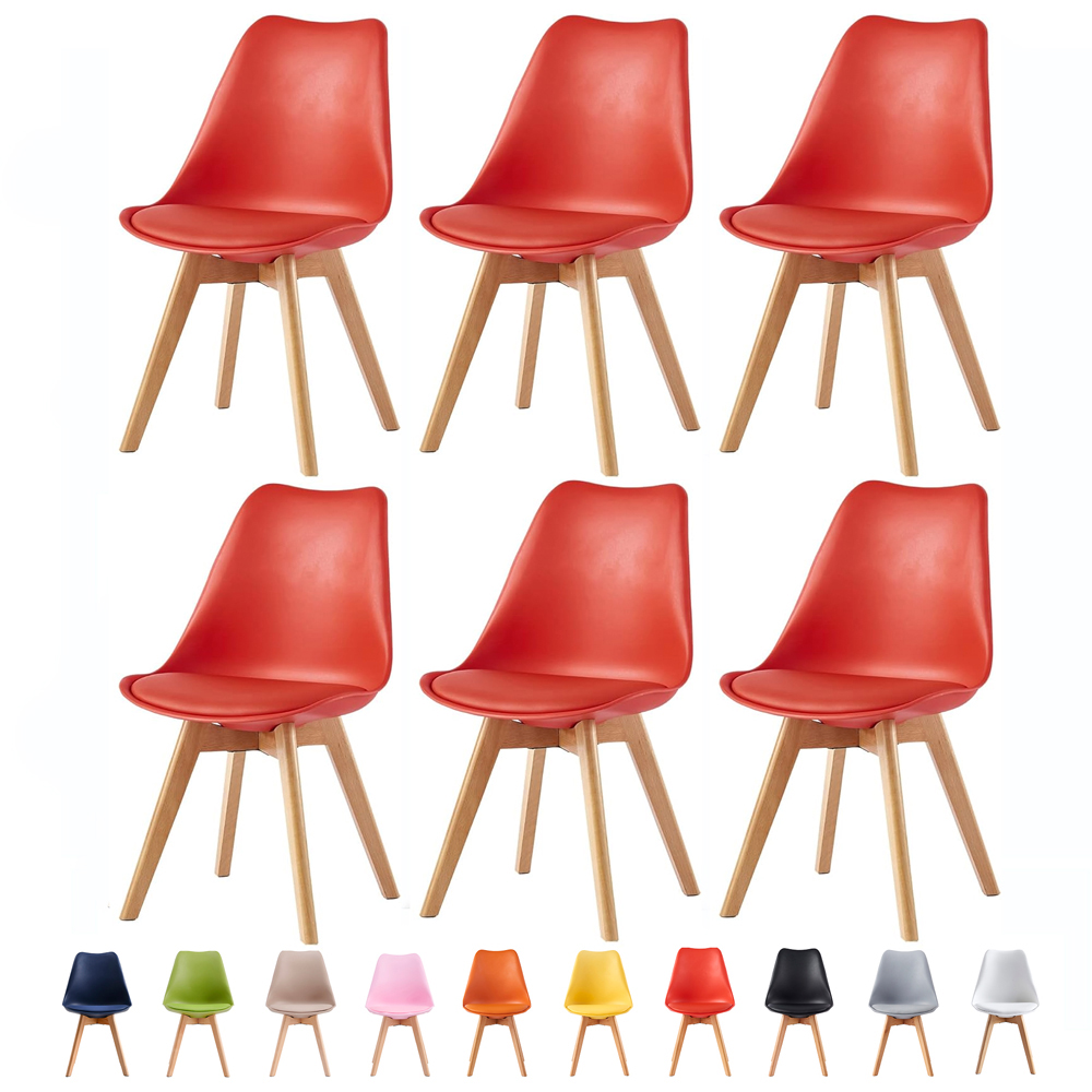 Eva Set of 6 Red Padded Dining Chairs Image 7