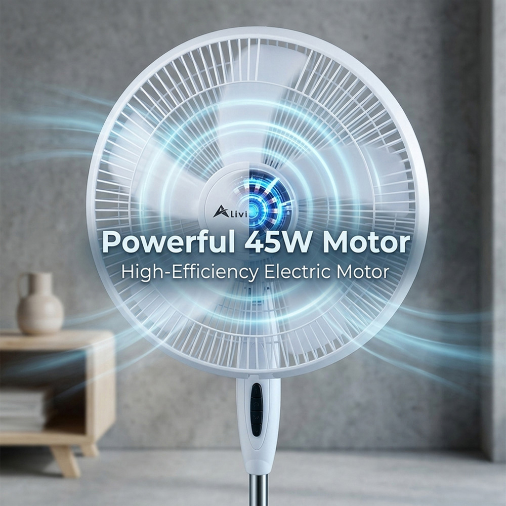Alivio White 5 Blade Quiet Adjustable Oscillating Pedestal Floor Fan 45W Image 4