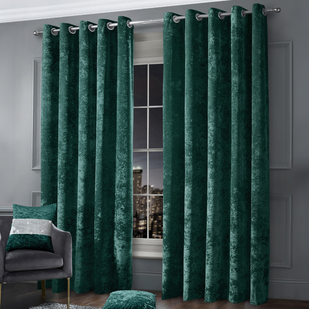 Intimates Emerald Plain Crushed Velvet Curtains 168X189cm Image 1