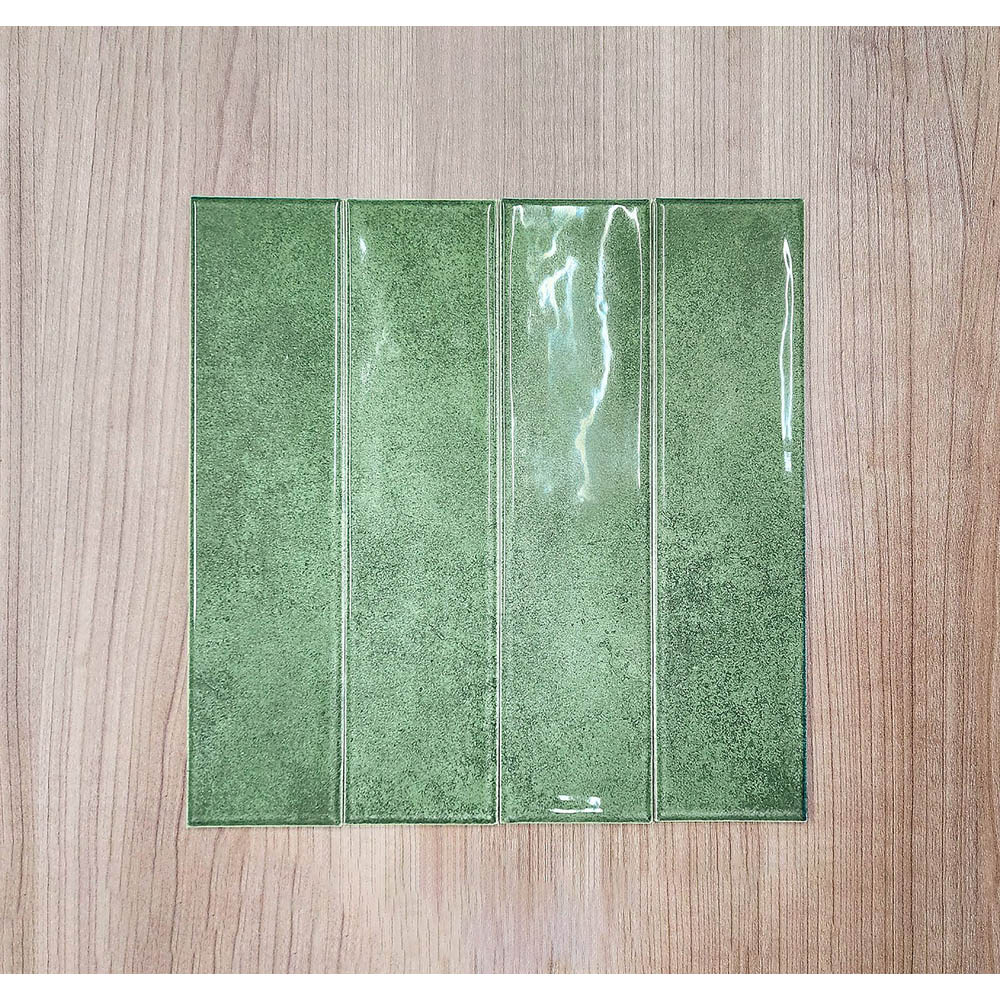 Top Ceramics Green Gloss Flat Bumpy Metro Ceramic Wall Tile 300 x 75mm Image 2